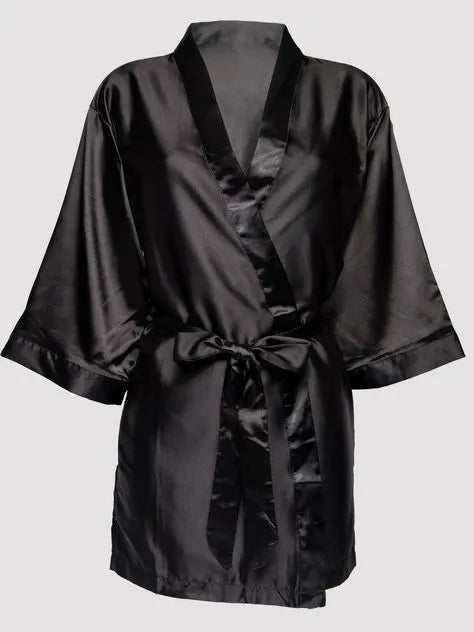 Lovehoney Plus Size Short Black Satin Robe