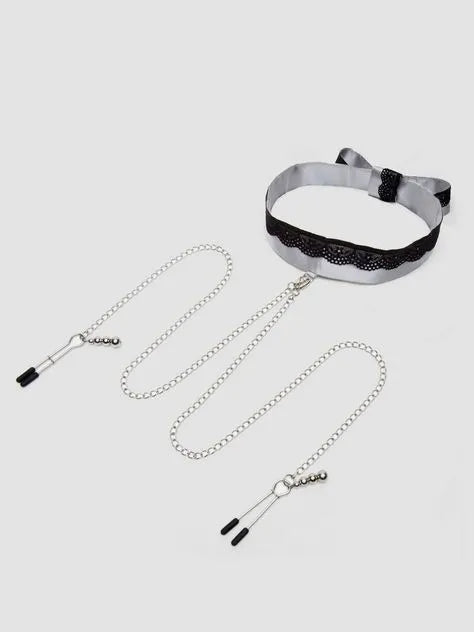 Fifty Shades of Grey Play Nice Satin and Lace Collar and Nipple Clamps