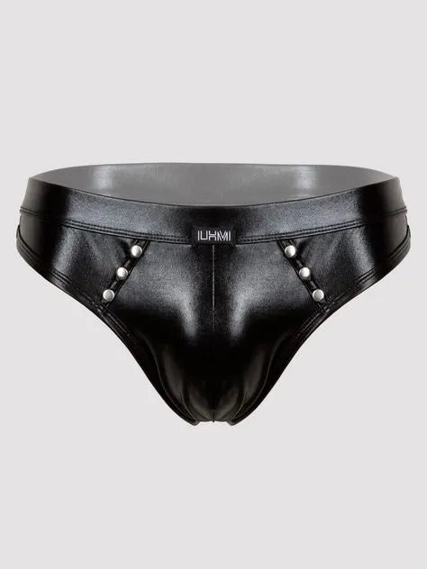 LHM Tough Love Black Wet Look Studded Thong