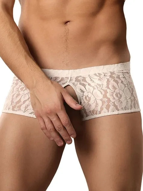 Male Power Stretch Lace Cut-Out Boxer Shorts
