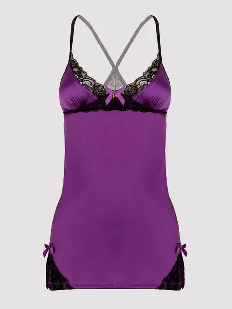 Lovehoney Plus Size Satin and Lace Chemise Set Plum