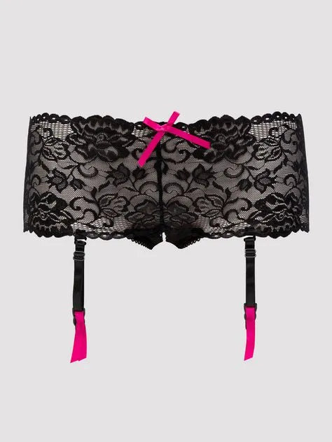 Lovehoney Crotchless Black Lace Shorts with Removable Garter Straps
