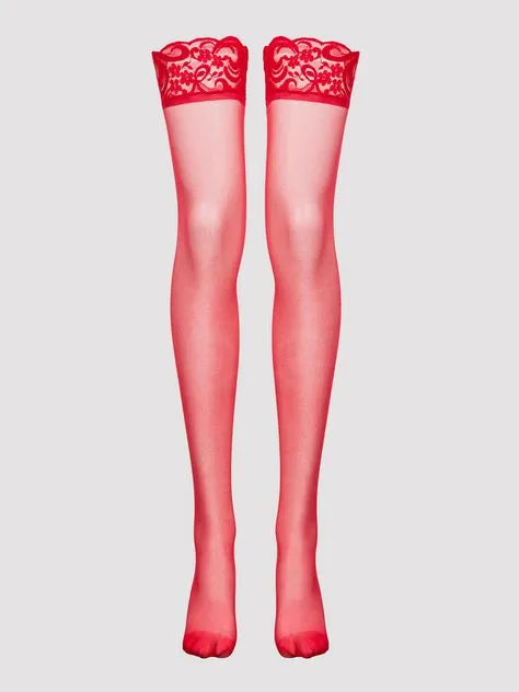 Lovehoney Plus Size Red Sheer Lace Top Thigh Highs