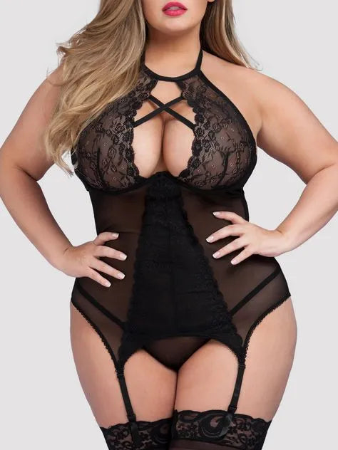 Lovehoney Plus Size Twilight Temptation Halterneck Basque Set