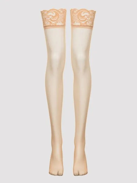 Lovehoney Plus Size Sheer Light Beige Lace Top Thigh High Stockings