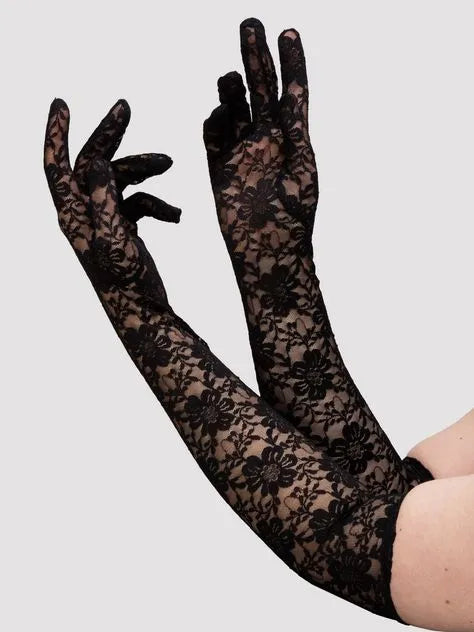 Lovehoney Fantasy Black Elbow-Length Lace Gloves