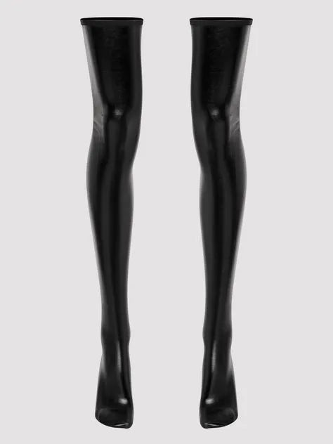 Lovehoney Fierce Black Wet Look Thigh High Stockings
