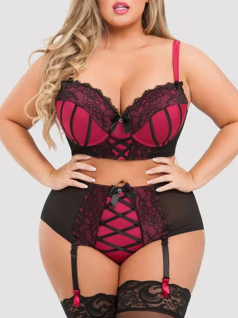 Lovehoney Plus Size Boudoir Belle Cherry Push-Up Longline Bra Set