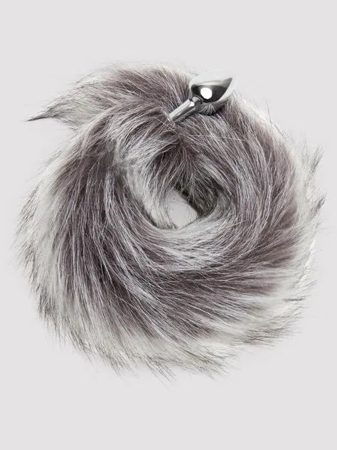 DOMINIX Deluxe Stainless Steel Small Faux Silver Fox Tail Butt Plug