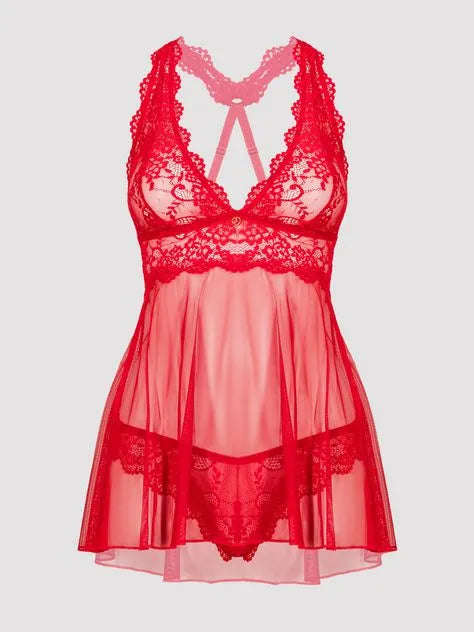 Lovehoney Plus Size Bombshell Red Lace Babydoll Set