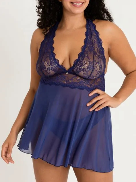 Lovehoney Plus Size Bombshell Blue Lace Babydoll Set