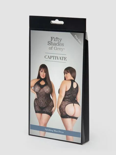Fifty Shades of Grey Captivate Plus Size Black Lace Spanking Mini Dress
