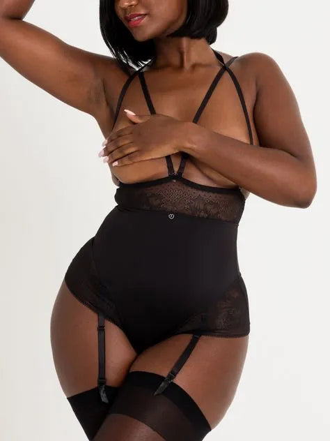 Lovehoney Hourglass Black Smoothing Open-Cup Crotchless Teddy