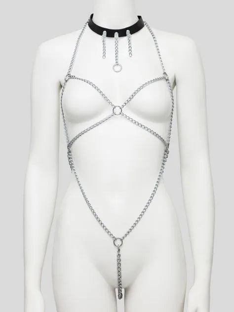 DOMINIX Deluxe Open-Body Chain Harness with Leather Collar