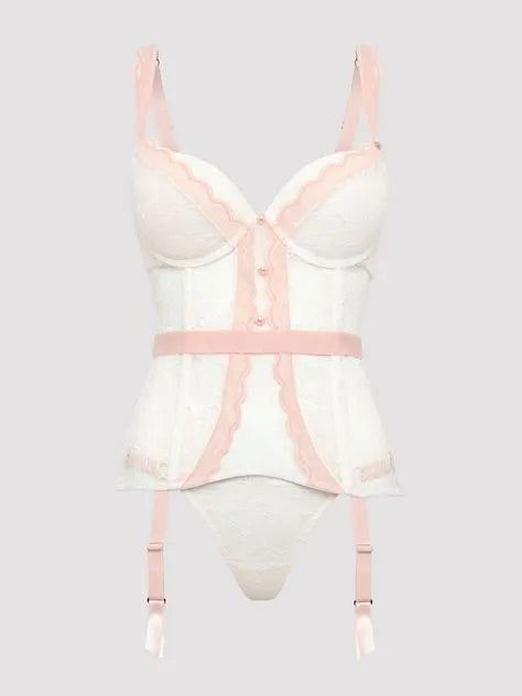Lovehoney Plus Size Vintage Bliss Ivory Lace Open-Back Basque Set