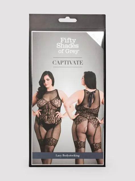 Fifty Shades of Grey Captivate Plus Size Black Lace Crotchless Bodystocking