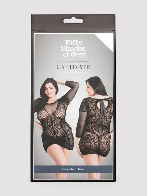 Fifty Shades of Grey Captivate Plus Size Black Long Sleeve Lace Dress