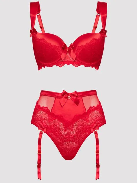 Lovehoney Moonlight Desire Red Satin Crotchless Bra Set