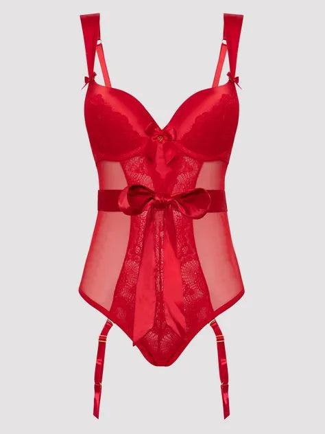 Lovehoney Moonlight Desire Red Satin Crotchless Teddy