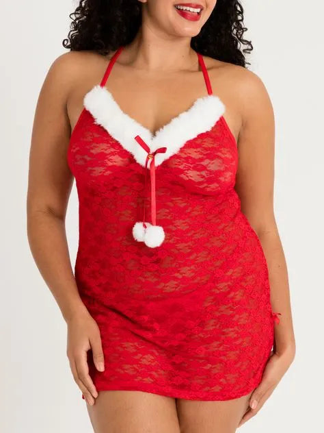 Lovehoney Fantasy Red Santa Lace Chemise Set