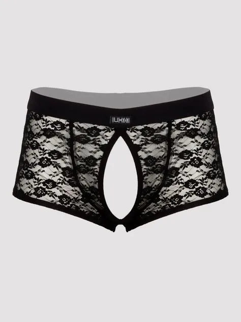 LHM Black Lace Open Front and Back Boxer Shorts