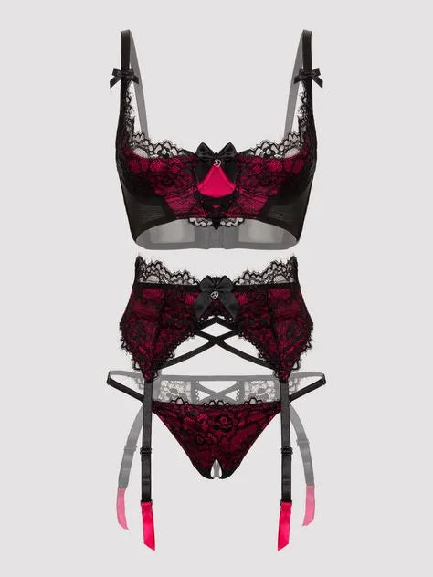 Lovehoney Plus Size Boudoir Belle Cherry Quarter Cup Bra Set