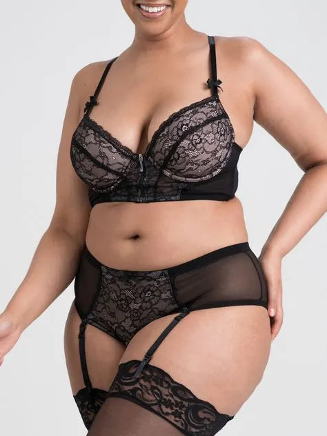 Lovehoney Plus Size Entice Me Black Lace Crotchless Bra Set