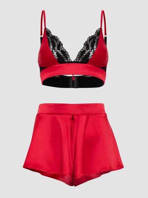 Lovehoney Plus Size Empress Red Satin Bra and Shorts Set