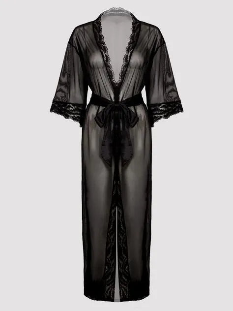 Lovehoney Plus Size Empress Black Mesh Long Robe