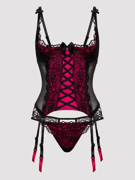 Lovehoney Plus Size Boudoir Belle Cherry Quarter Cup Bustier Set