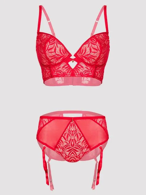 Lovehoney Plus Size Parisienne Charm Red Lace Crotchless Bra Set