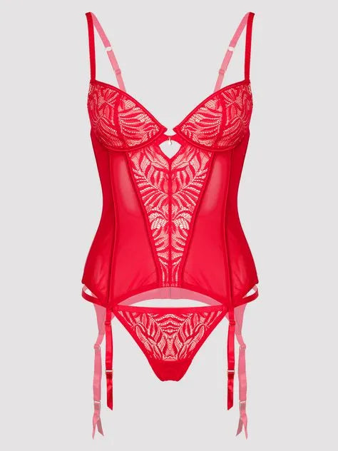 Lovehoney Parisienne Charm Red Lace Basque Set