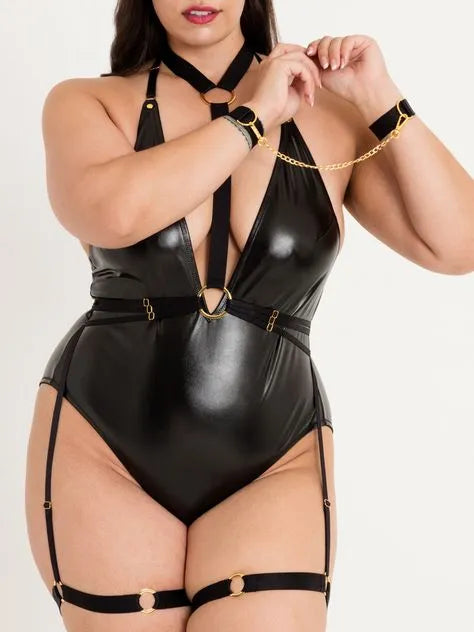 Lovehoney Plus Size Fierce Caged Desire Black Spanking Body and Harness Set
