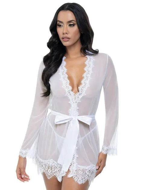 Oh La La Cheri White Bridal Provence Short Sheer Robe and Thong Set