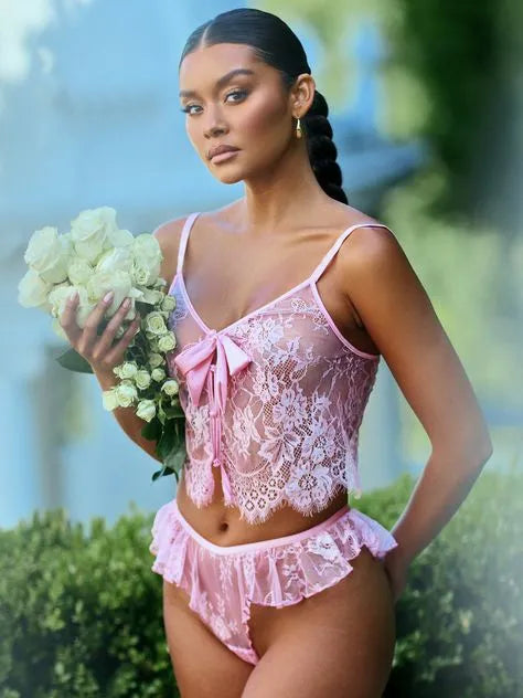 Roma Lace Essentials Pink Eyelash Lace Cami Set