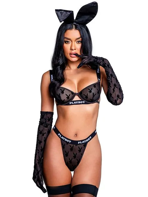 Playboy Black Bunny 2 Piece Underwire Bra Set