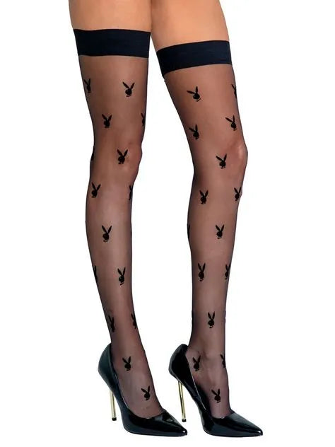 Playboy Black Bunny Hold Up Stockings
