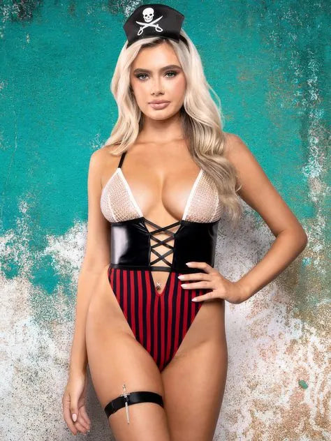 Fantasy Lingerie Rhinestone Pirate 3 Piece Body Set